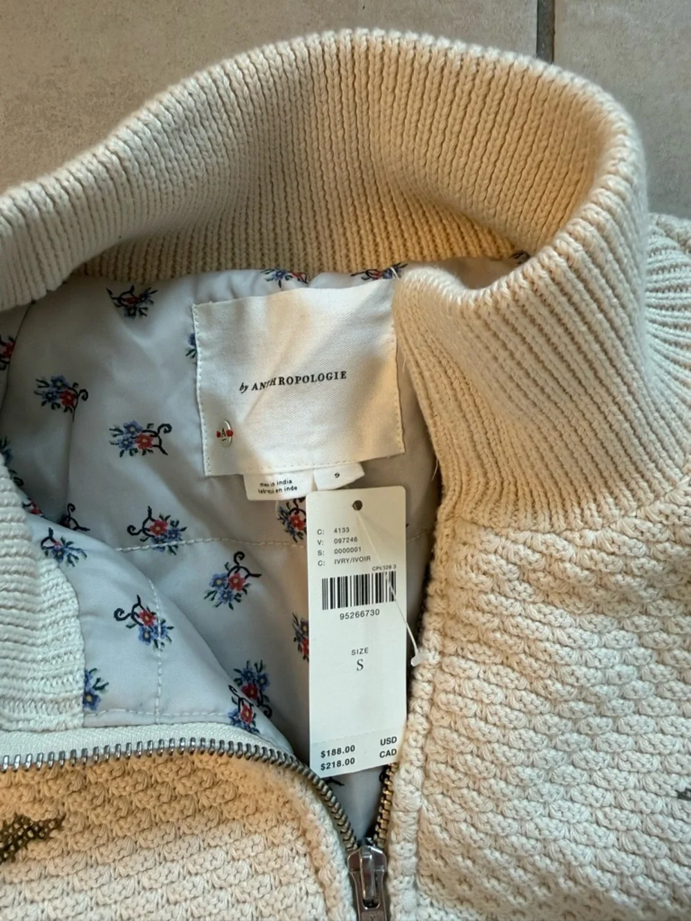 NWT Anthropologie Embroidered Quilted Jacket - Picture 6 of 6